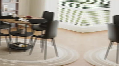 Comedor Circular Moderno 6 Puestos - Madera, Metal y Cuero Sintético Negro 48 - 001