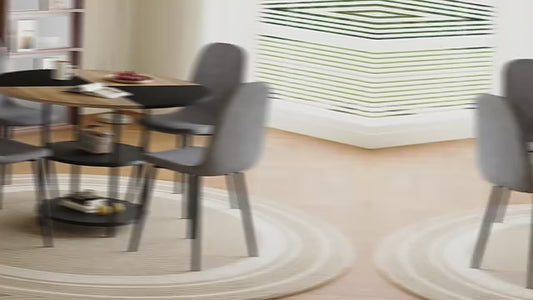 Comedor Circular Moderna 6 Puestos - Madera, Metal y Tapizado Lino Gris 48 - 005