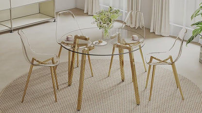 Comedor Circular Moderno 6 Puestos - Cristal Templado Transparente y Dorado 48 - 007