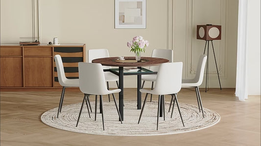 Comedor Redondo Minimalista 6 Puestos - Marrón y Blanco 48 - 011