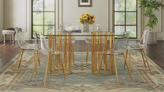 Comedor Ovalado de Vidrio Templado 6 Puestos - Dorado y Transparente 48 - 020