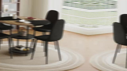 COMEDOR #12-Table and chair set.A 47.3-inch diameter modern splicing circular dining table - double-layer storage.Paired With 4 Black Linen-Cotton Material High Resilience Dining Chair with Metal Black Leg.