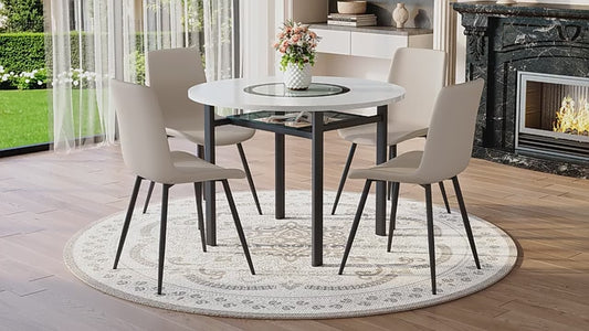 Comedor Redondo Minimalista 6 Puestos - Blanco y Sintético Gris 48 - 015