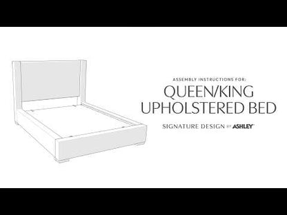 Brozmont - Queen Upholstered Storage Footboard/Rails/Slats - Oatmeal