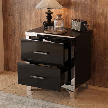 48-MESITAS DE NOCHE / NIGHTSTANDS #5 - ALTO BRILLO NEGRO CON 2 GAVETAS - SET DE 2 - $699