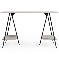 Bayflynn - Home Office Desk - 2 Fixed Shelves - White / Black