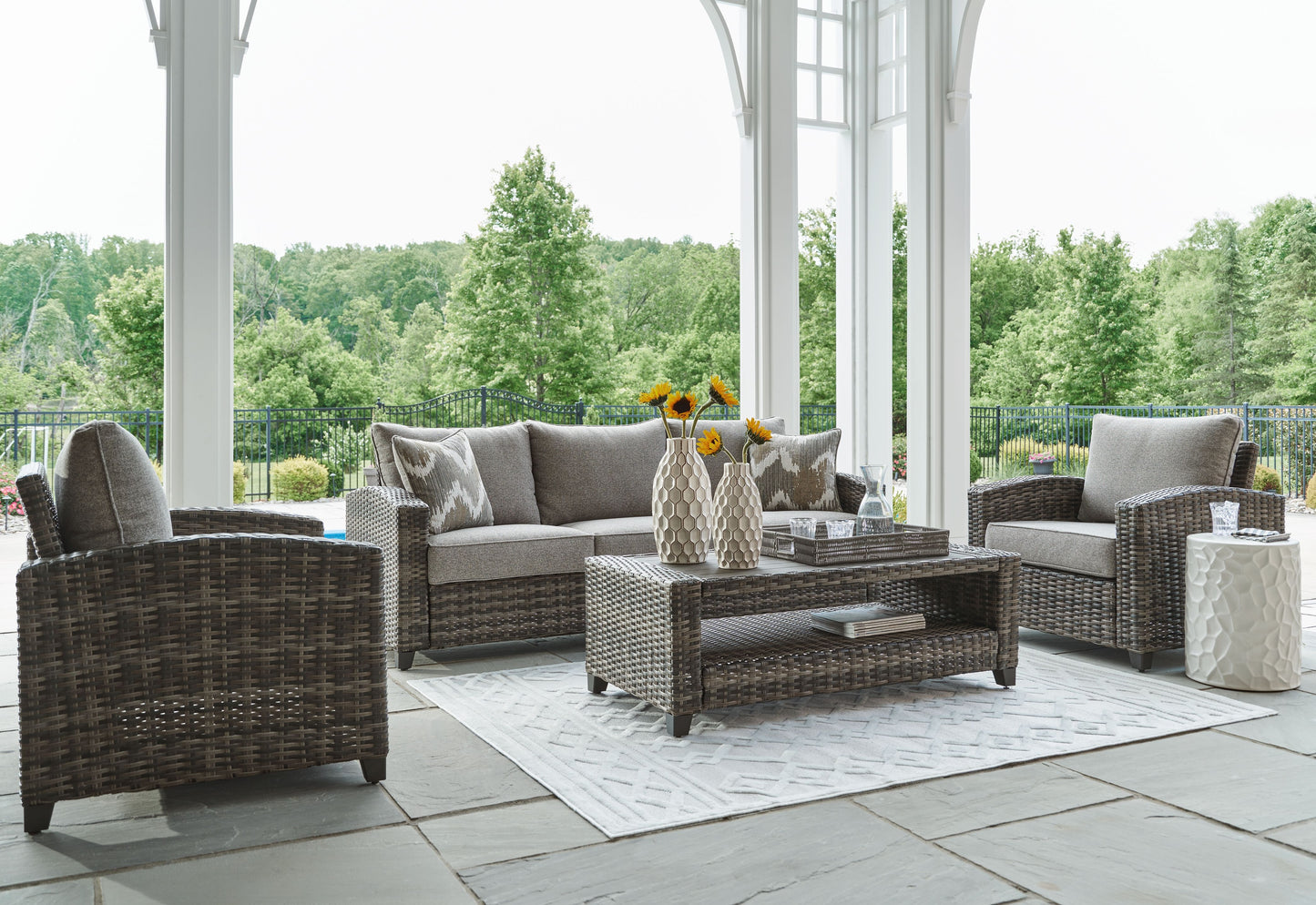 Oasis Court - Sofa, Chairs, Table Set (Set of 4) - Gray