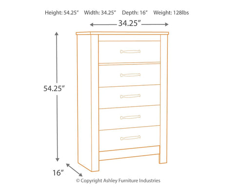 Bellaby - Five Drawer Chest - Whitewash