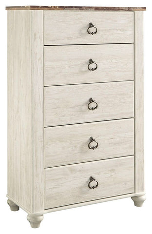Willowton - Five Drawer Chest - Brown / Beige / White